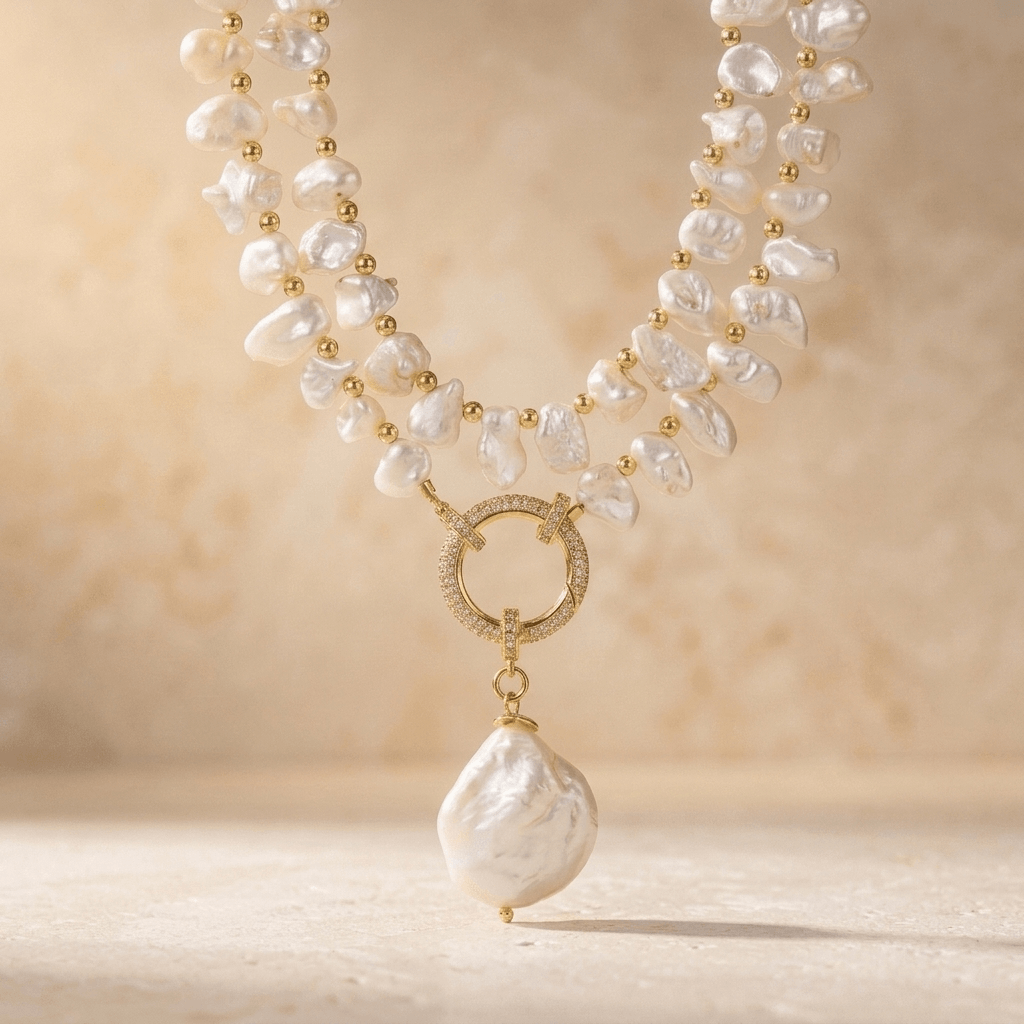 Baroque Freshwater Pearl Gold Pendant Necklace