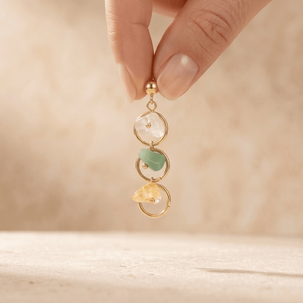 Colorful Natural Stone Gold Drop Earrings