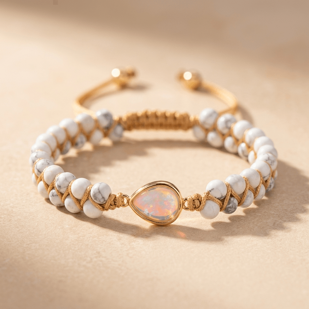 White Howlite Gold Opal Beaded Bracelet