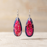 Pink Navy Imperial Jasper Teardrop Silver Earrings
