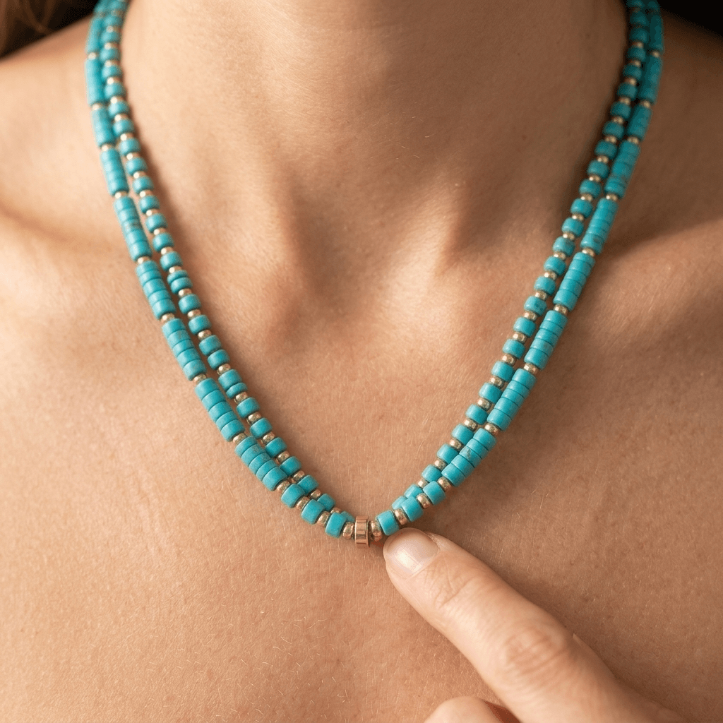 Turquoise Howlite Gold Beaded Layered Necklace