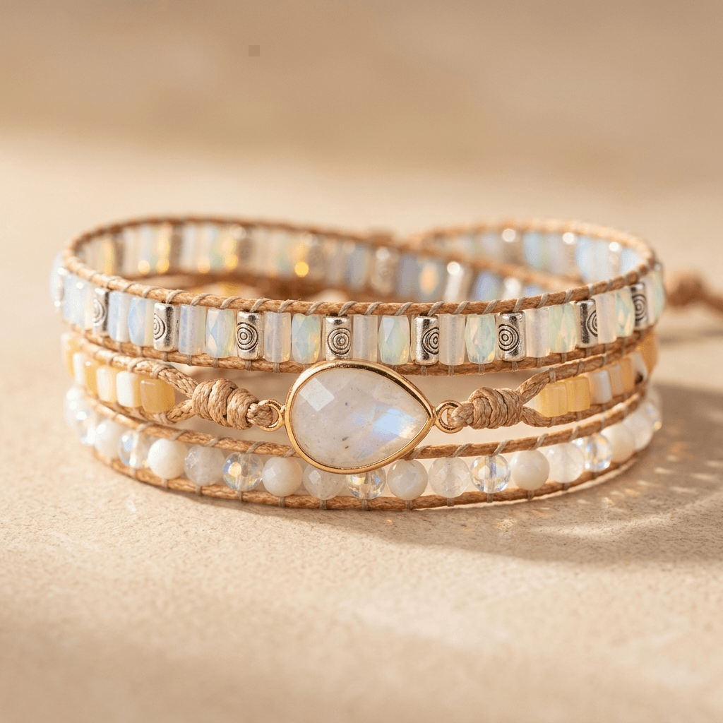 Moonstone Gold Oval Wrap Bracelet