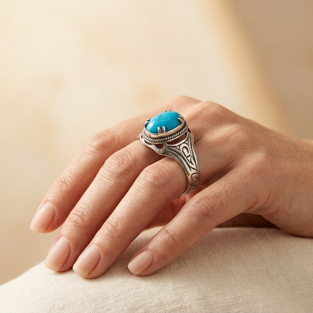 Boho Silver Irregular Oval Gemstone Inlay Ring