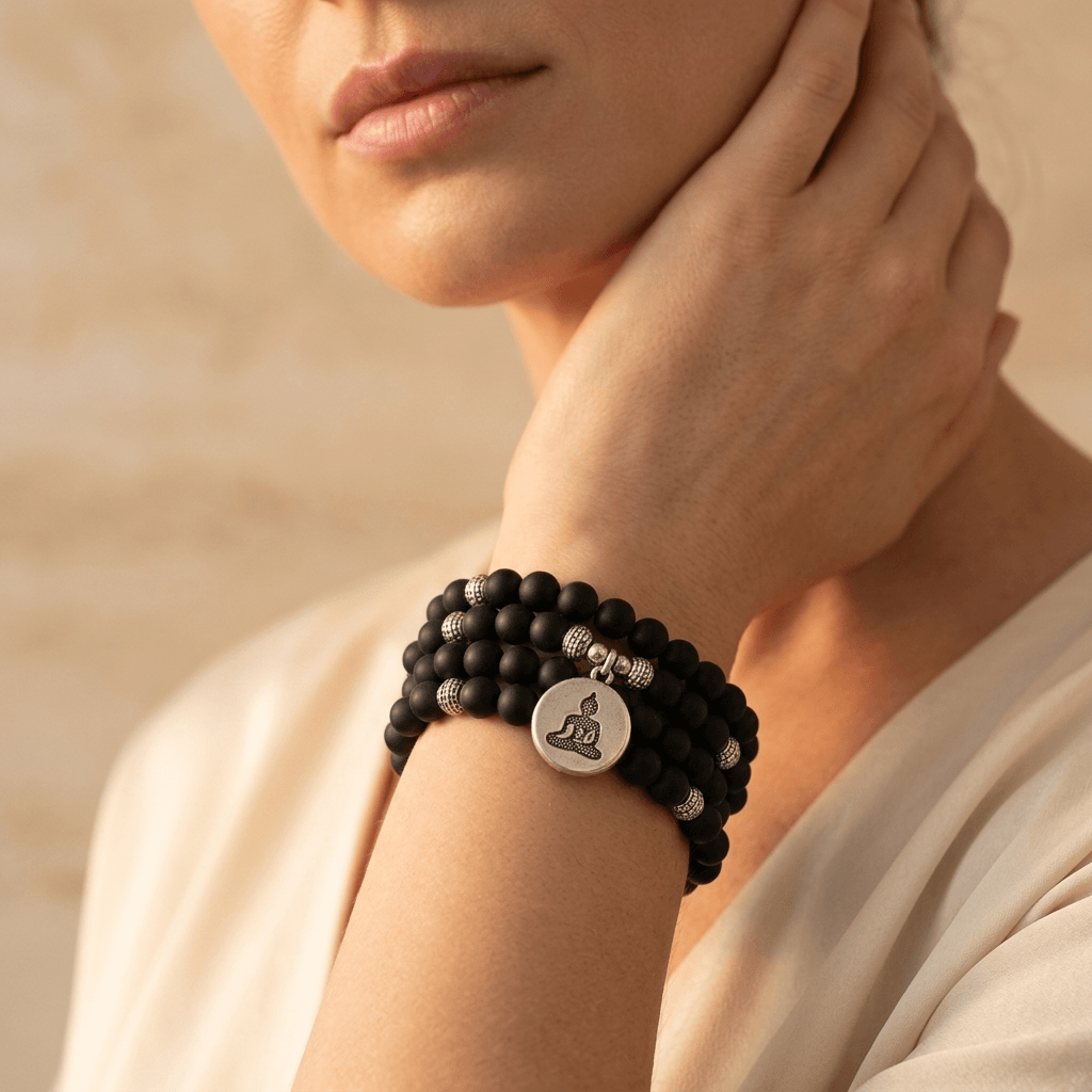 Matte Black Onyx Buddha Charm Beaded Bracelet