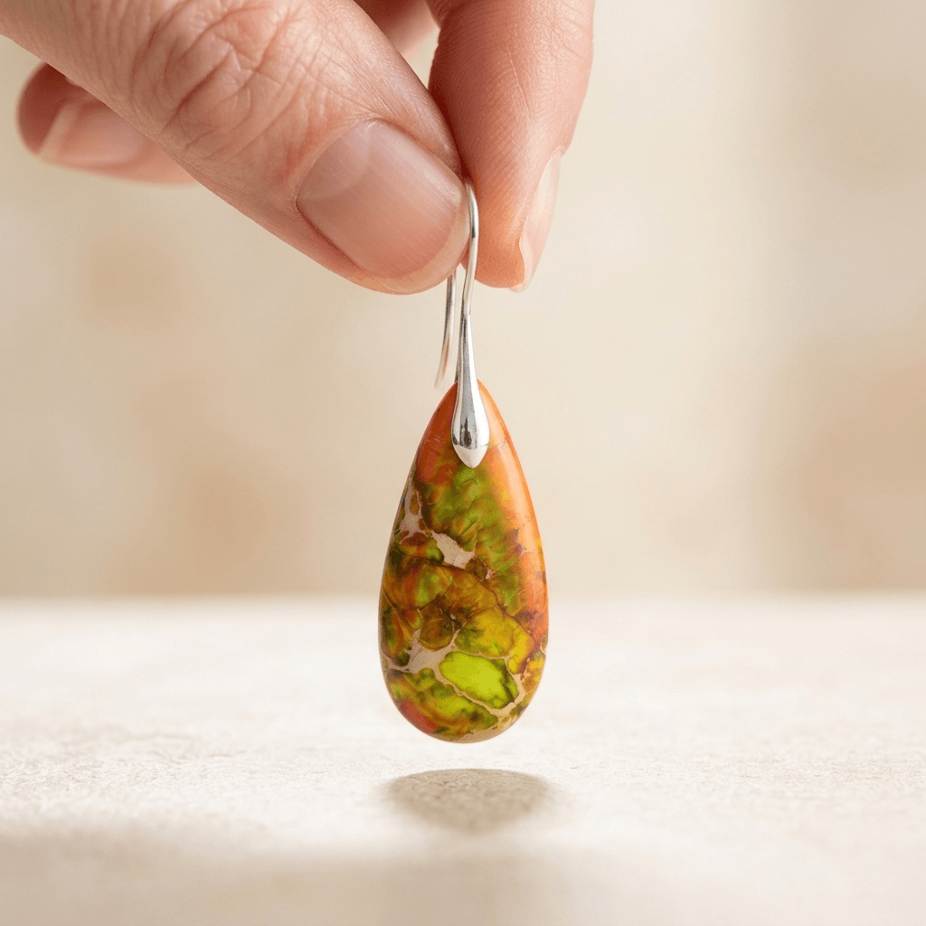 Orange Jasper Silver Teardrop Earrings