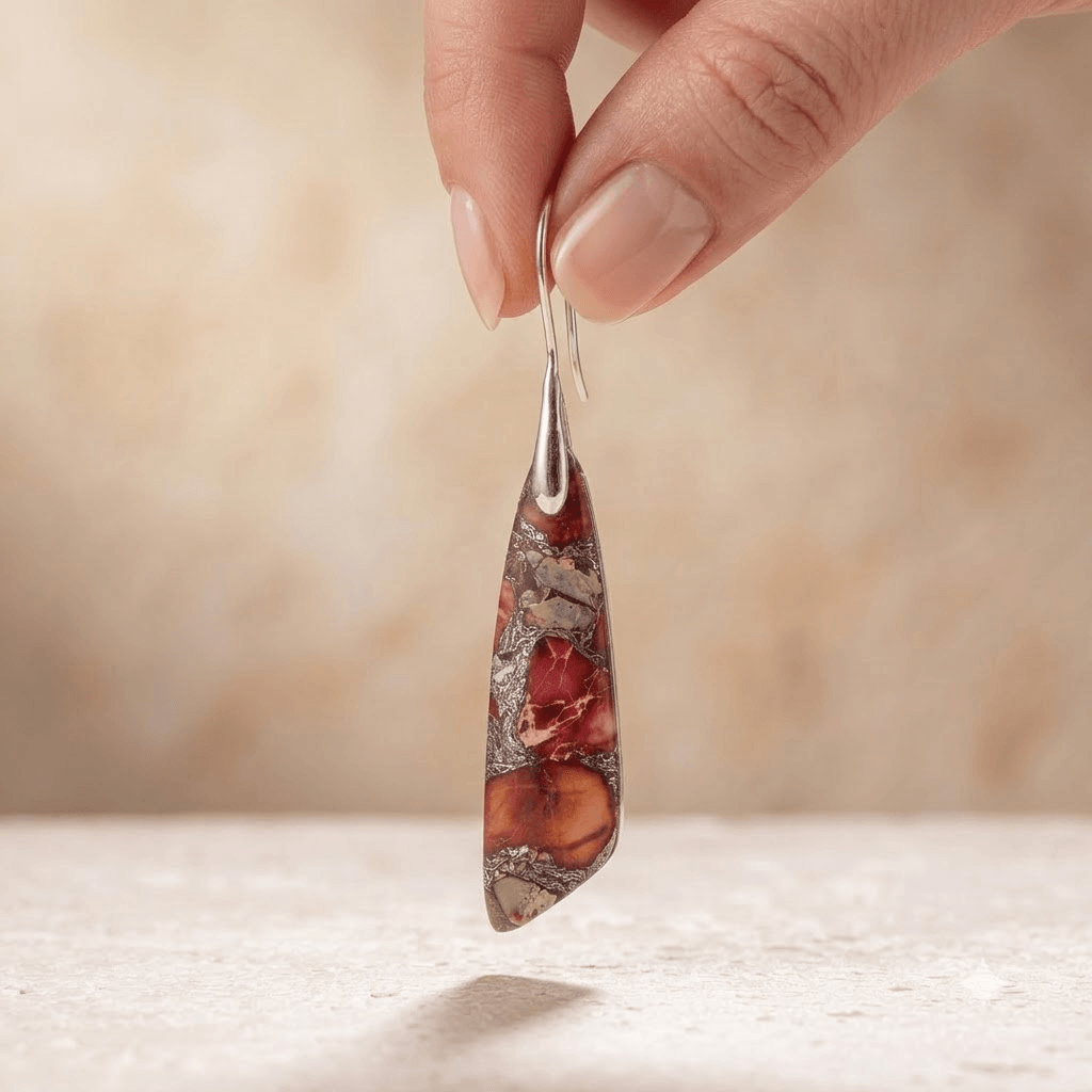 Red Regalite Stone Silver Teardrop Earrings