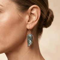 Natural Labradorite Gold Angel Wing Earrings