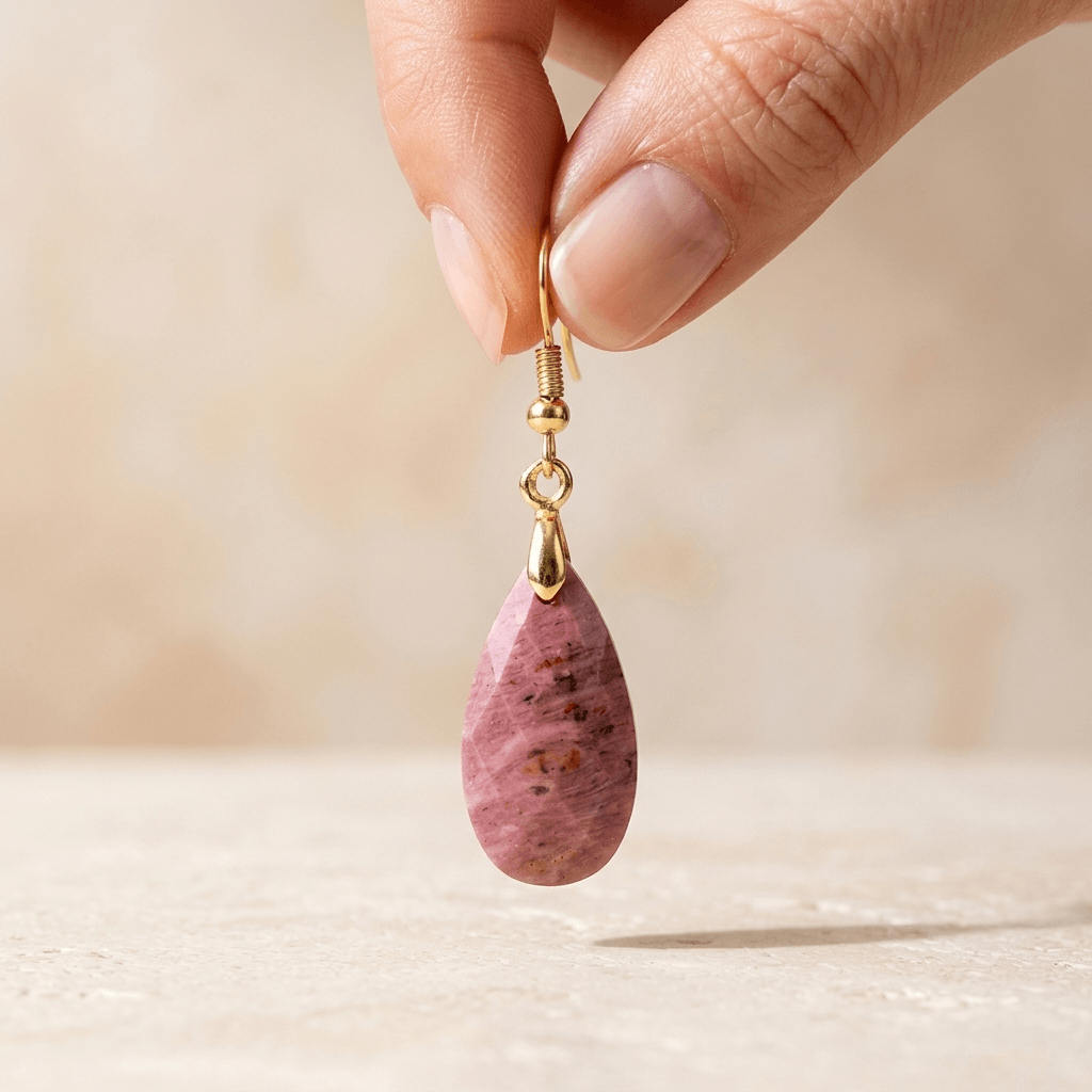 Natural Rhodonite Faceted Drop Earrings