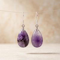 Natural Amethyst Silver Teardrop Drop Earrings