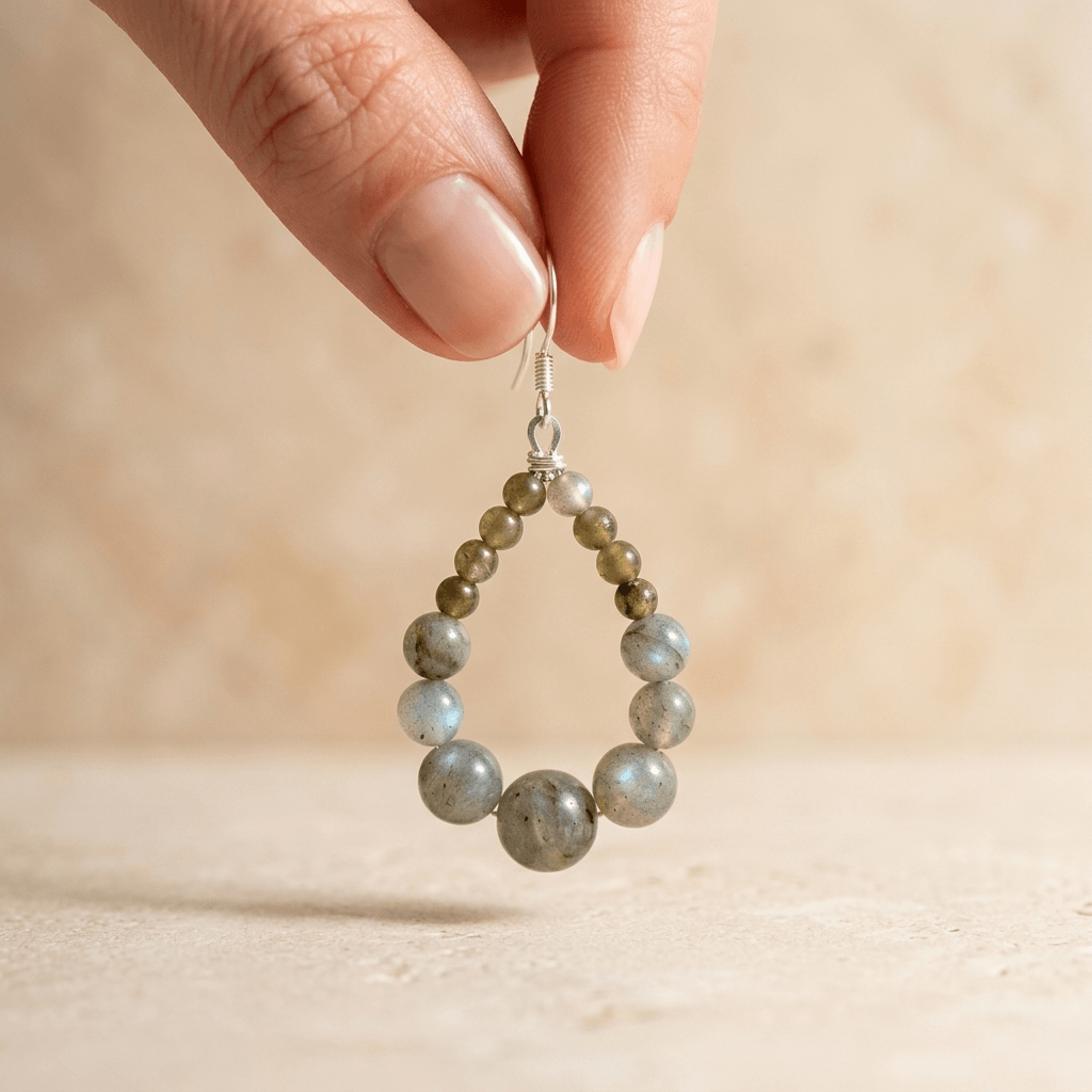 Natural Labradorite Beaded Drop Earrings