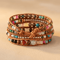 Handmade Natural Gemstone Leather Wrap Bracelet