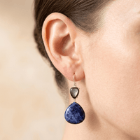 Blue Sodalite Mother Of Pearl Silver Drop Earrings