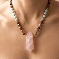 Amazonite Jasper Rose Quartz Point Necklace