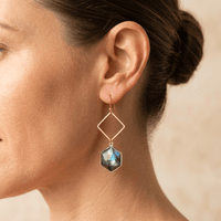 Natural Labradorite Gold Diamond Earrings