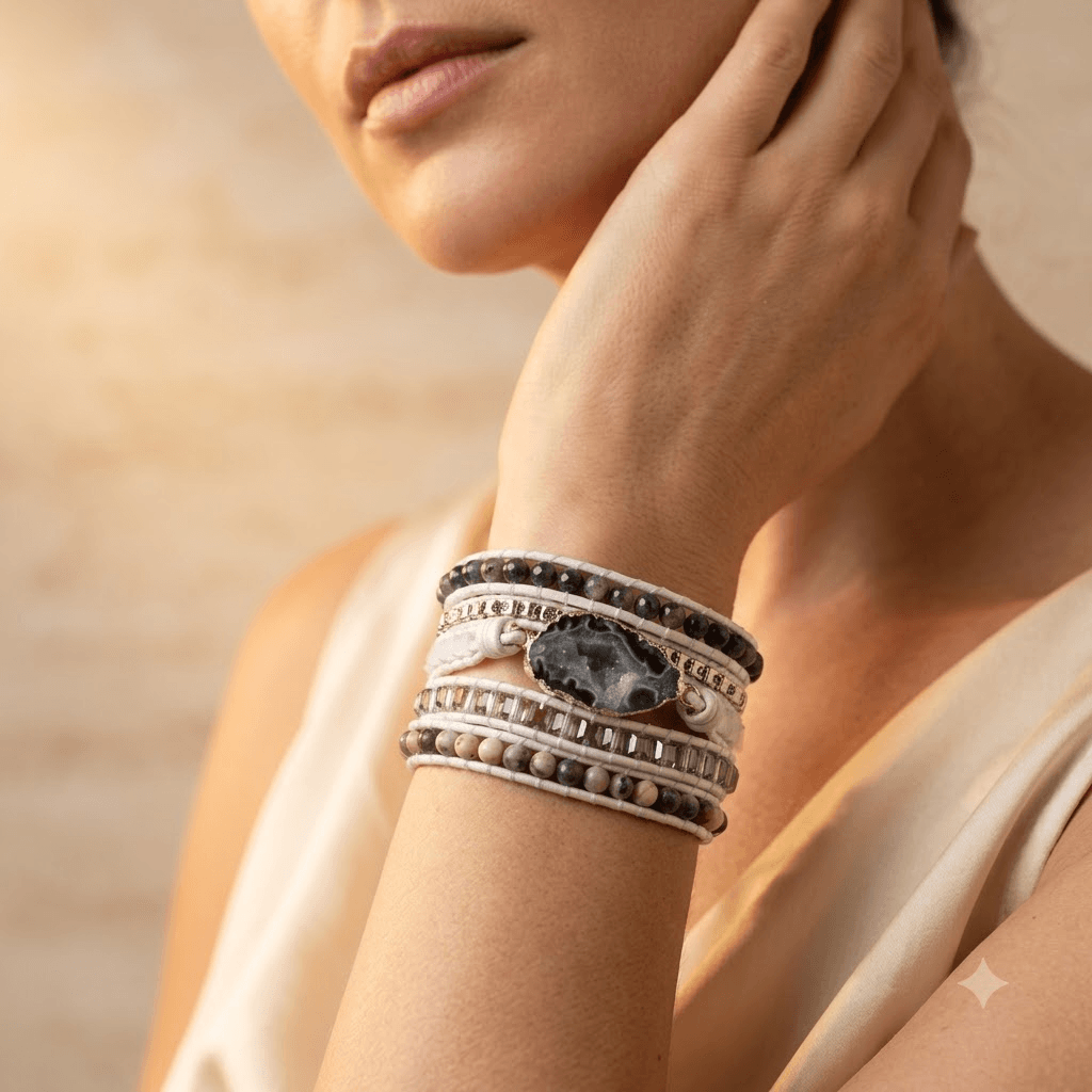 Boho Labradorite Druzy Silver Wrap Bracelet