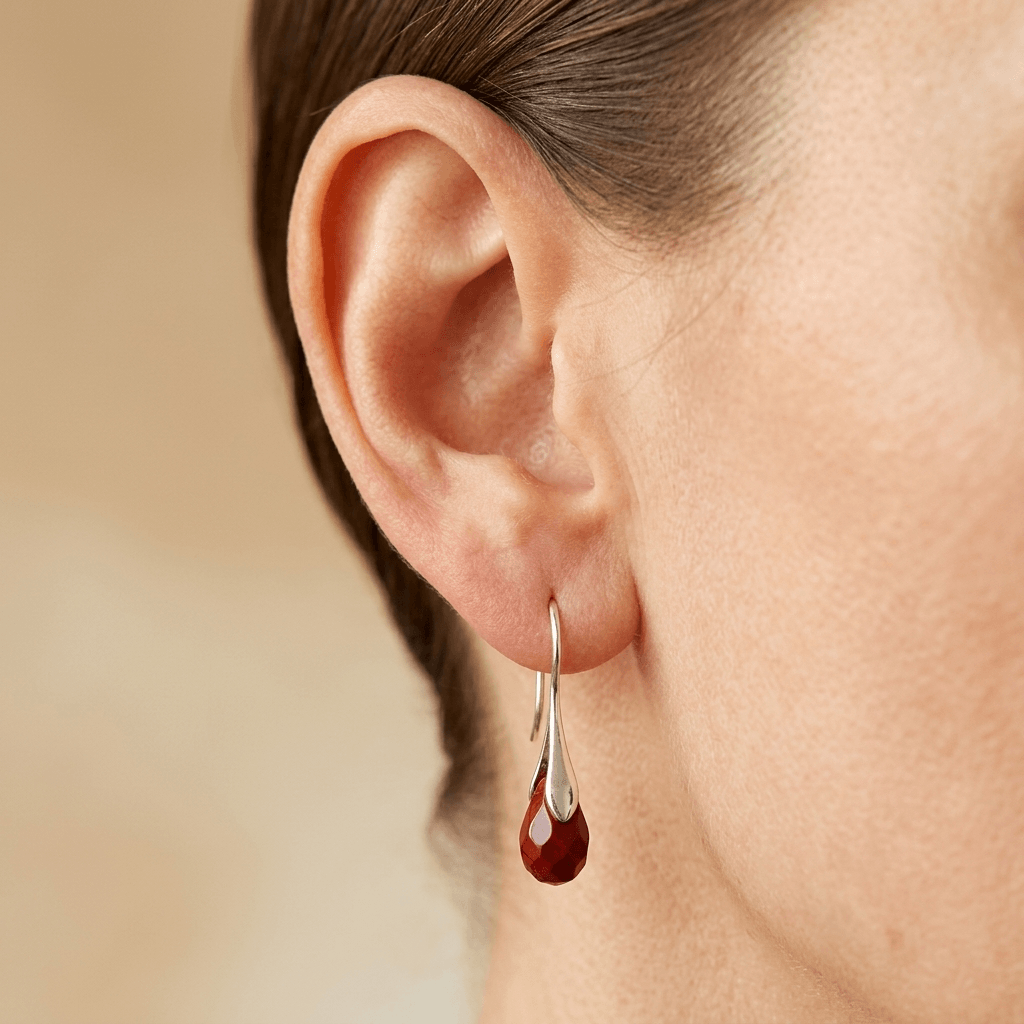 Red Jasper Teardrop Silver Hook Earrings