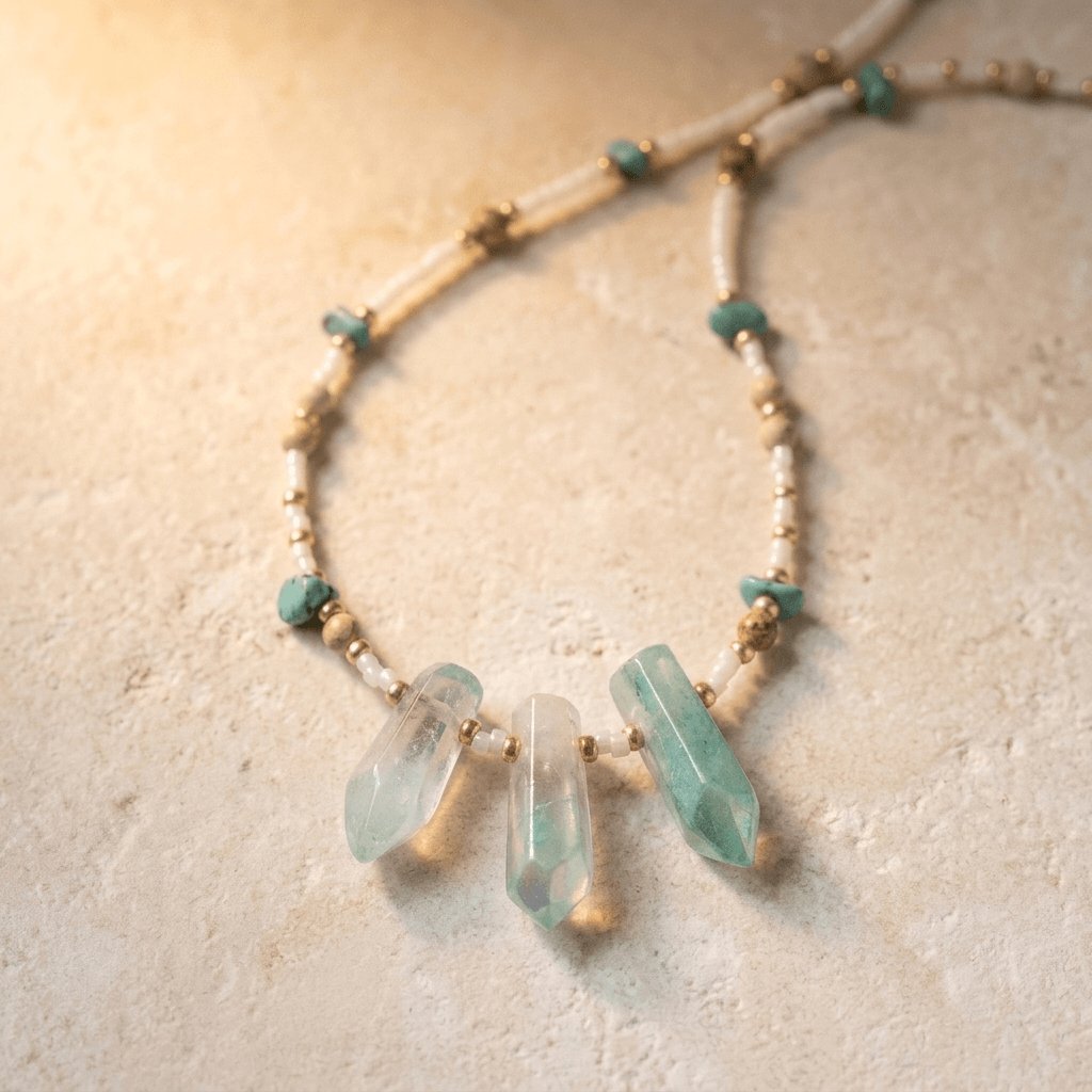 Turquoise Green Crystal Beaded Pendant Necklace