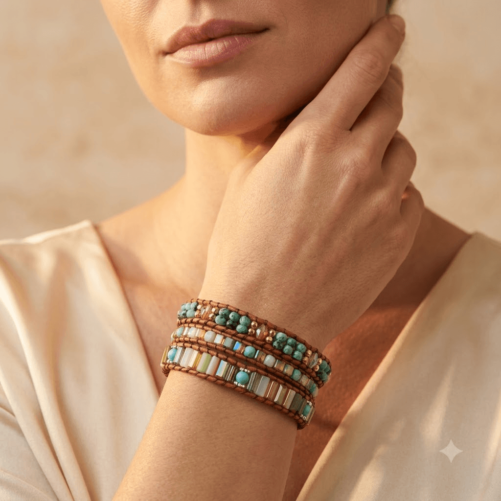 Natural Jade Beads Leather Wrap Bracelet