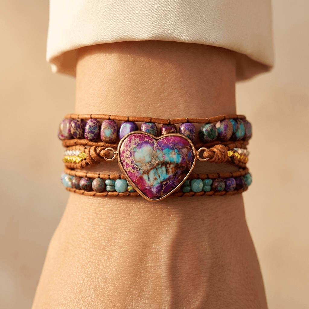 Purple Turquoise Jasper Heart Wrap Bracelet