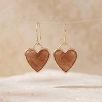 Strawberry Quartz Gold Heart Drop Earrings