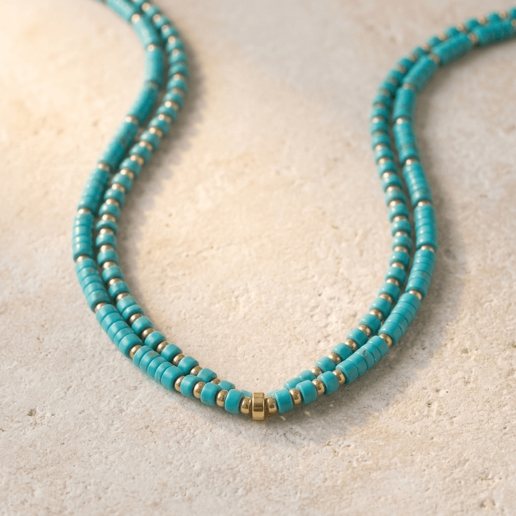 Turquoise Howlite Gold Beaded Layered Necklace