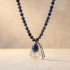 Snowflake Obsidian Lapis Lazuli Lotus Pendant Necklace