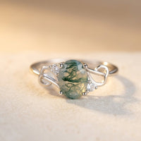 Natural Moss Agate Silver Infinity Ring