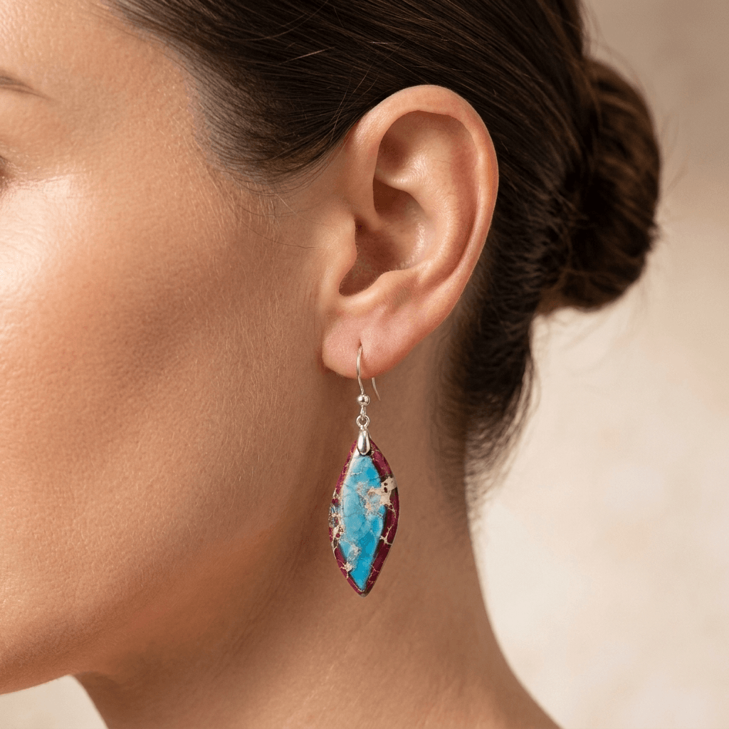 Imperial Jasper Teardrop Silver Drop Earrings