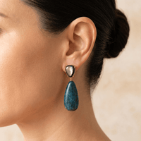 Blue Apatite Shell Pearl Gold Drop Earrings