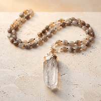 Natural Agate Gold Quartz Point Necklace