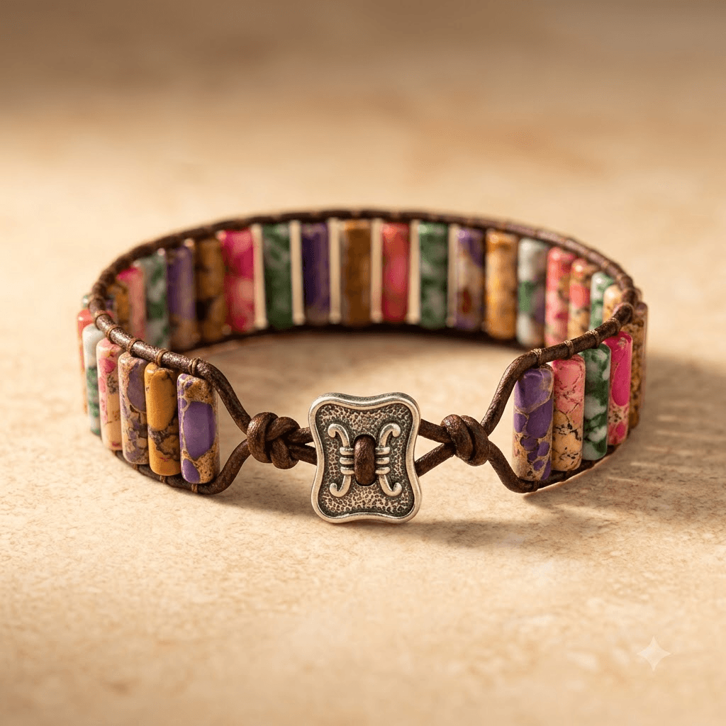 Colorful Natural Stone Leather Wrap Bracelet
