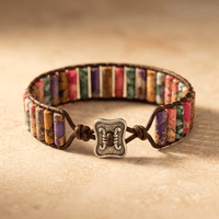 Colorful Natural Stone Leather Wrap Bracelet