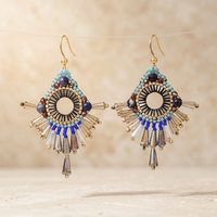 Ethnic Gold Crystal Beaded Dangle Earrings