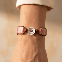 Pink Opal Stone Silver Charm Leather Wrap Bracelet