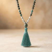 Boho Turquoise Labradorite Tassel Mala Necklace