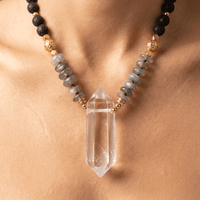 Natural Labradorite Lava Gold Pendant Necklace