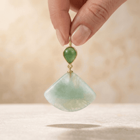 Green Jade Gold Fan Drop Earrings