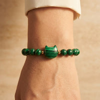 Natural Malachite Cat Head Round Beads Bracelet