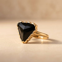 Gold Black Onyx Scalloped Heart Ring