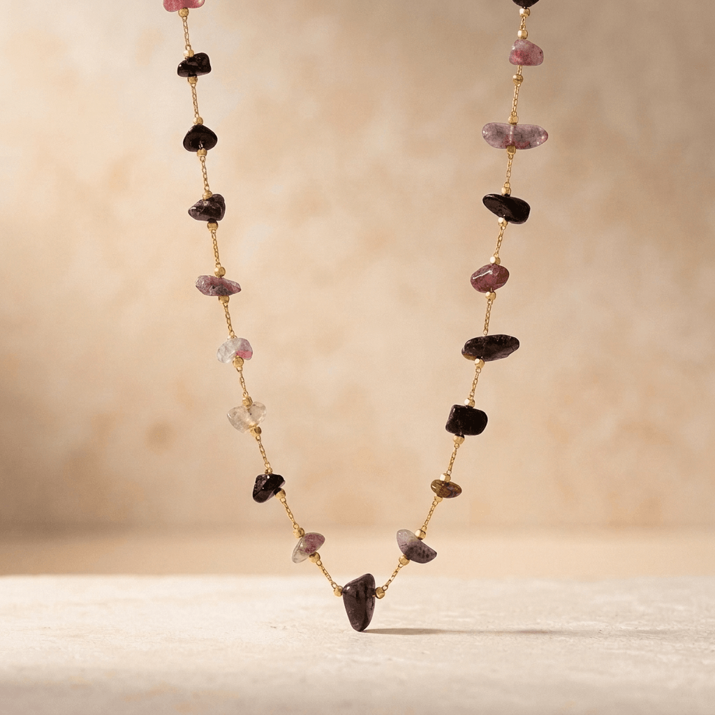 Multistone Gold Chain Tourmaline Pendant Necklace