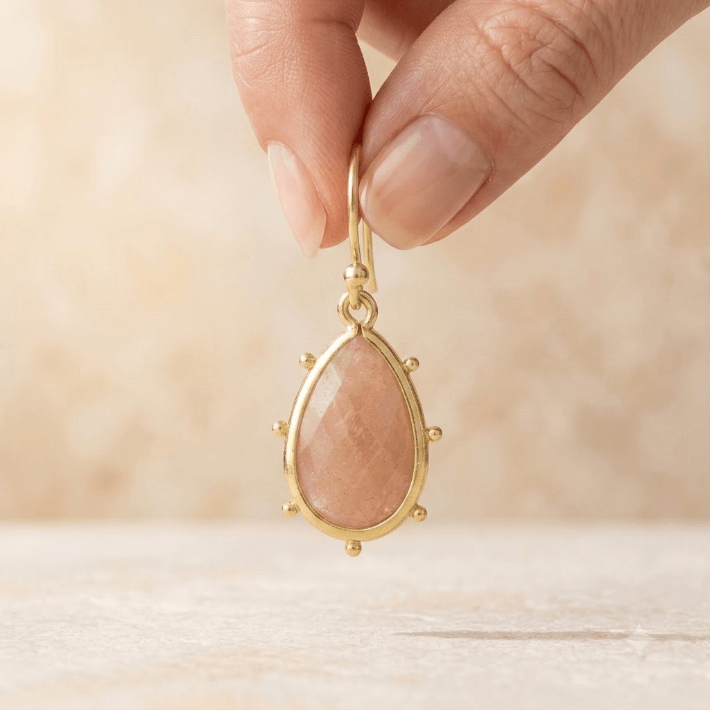 Natural Sunstone Gold Teardrop Earrings