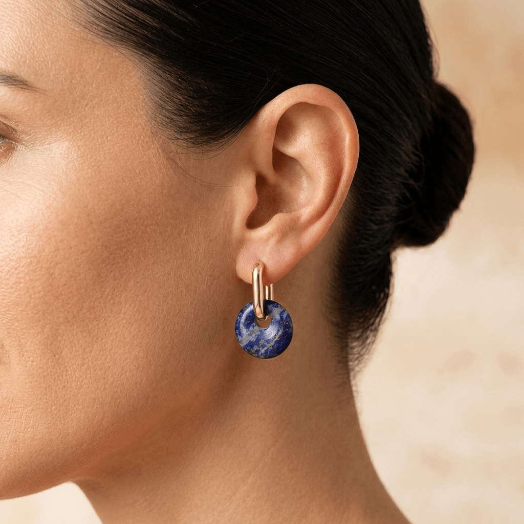 Natural Lapis Lazuli Gold Hoop Earrings