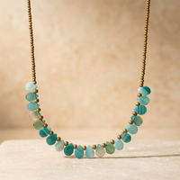 Green Onyx Brass Beaded Long Necklace