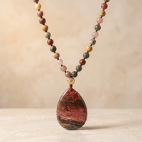 Natural Red Jasper Teardrop Pendant Beaded Necklace