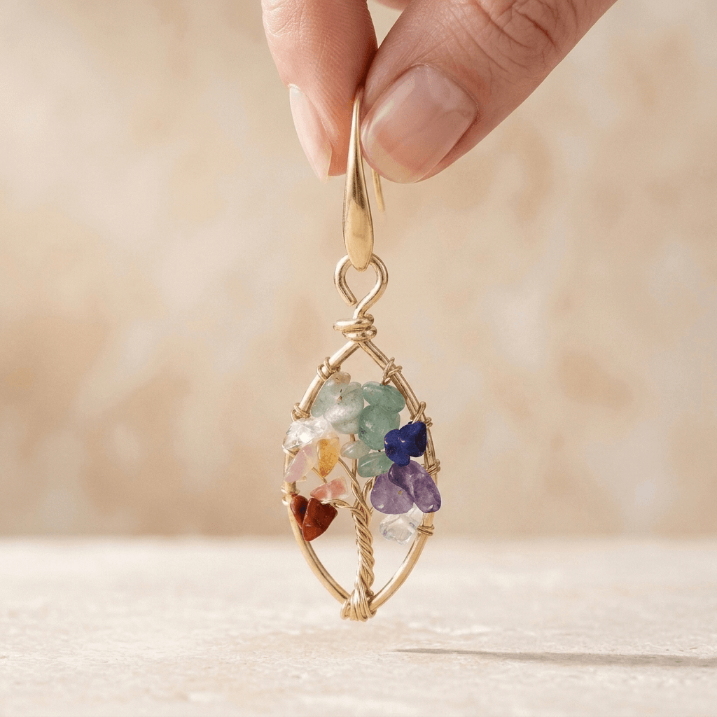 Chakra Gemstone Gold Wire Earrings