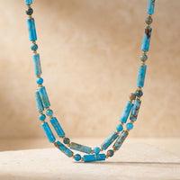 Boho Gold Turquoise Barrel Bead Necklace