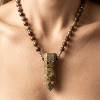 Natural Dragon Blood Jasper Beaded Point Pendant Necklace
