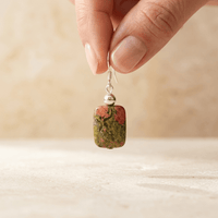 Natural Unakite Silver Square Drop Earrings