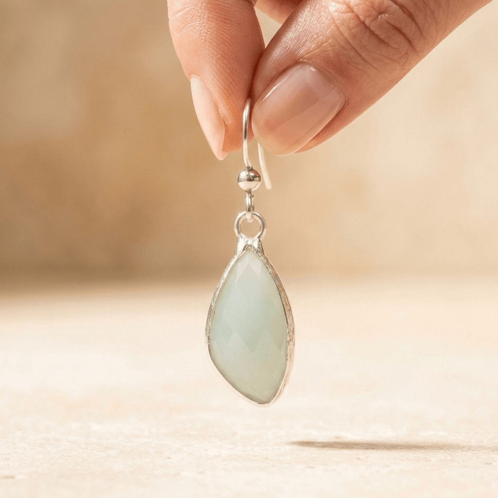 Natural Amazonite Silver Teardrop Drop Earrings