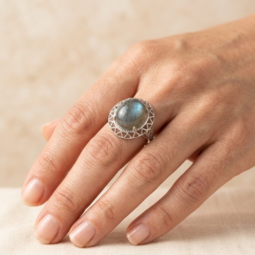 Handmade Iridescent Labradorite Adjustable Ring